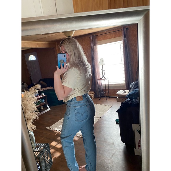 Vintage 90s Style Levis Red Tag 550s Distressed High Waisted Denim Blue Jeans - Picture 3 of 8